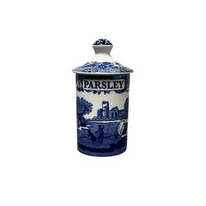 SPODE Blue Italian Collection Lidded Parsley Jar Microwave Safe